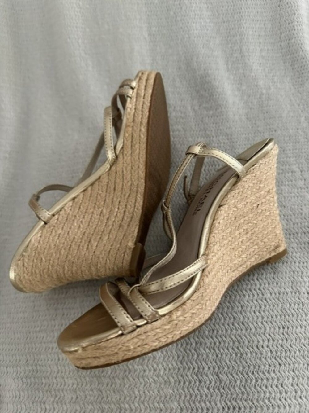 Michael Kors Beige Logo Strap Wedge Ankle Buckle Sandals